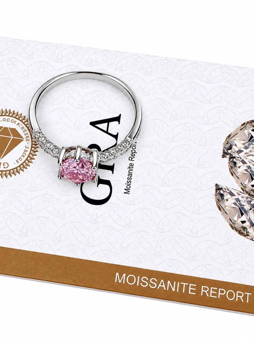 1CT Sakura Pink Moissanite Ring Size 9 GRA Certified Round Brilliant